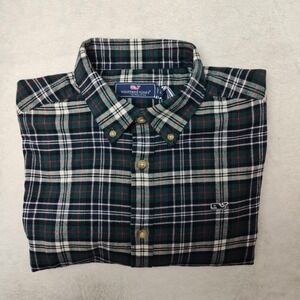 Vineyard Vines Shirt Mens Large Green Plaid Button Up Flannel Long Sleeve Work